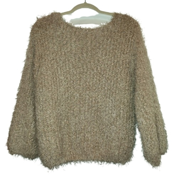 POL Textured Tan Super Soft Sweater Size M Fuzzy Long Sleeve Pullover Lagenlook - Picture 2 of 8